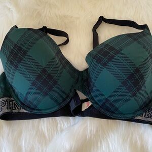 PINK Victoria's Secret Tartan Green and Black Bra